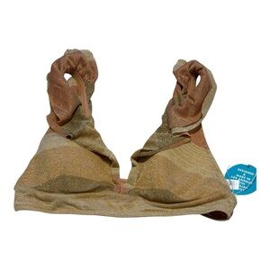 WET Addyson Classic Metallic Stripe Bikini Top with Ruffle V-Neck Size XL